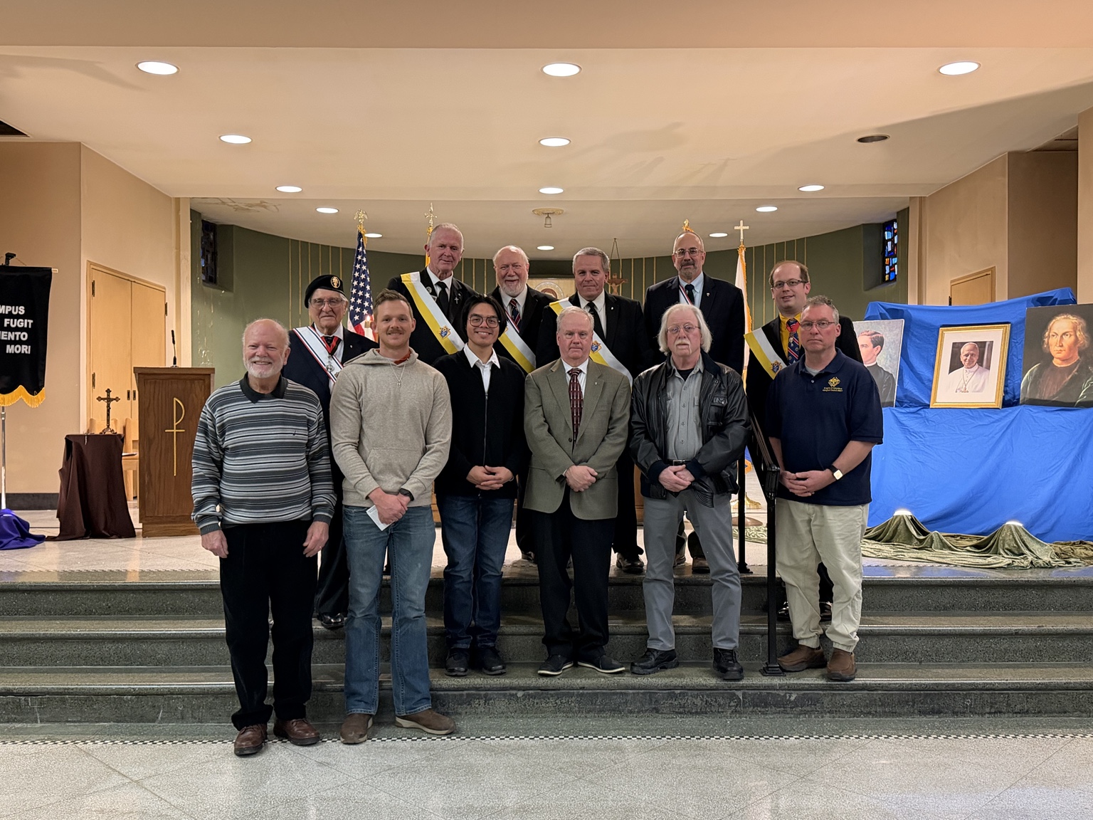 Brother Knights gather for a group photograph at the March 15, 2026 Exemplification of Charity, Unity and Fraternity.