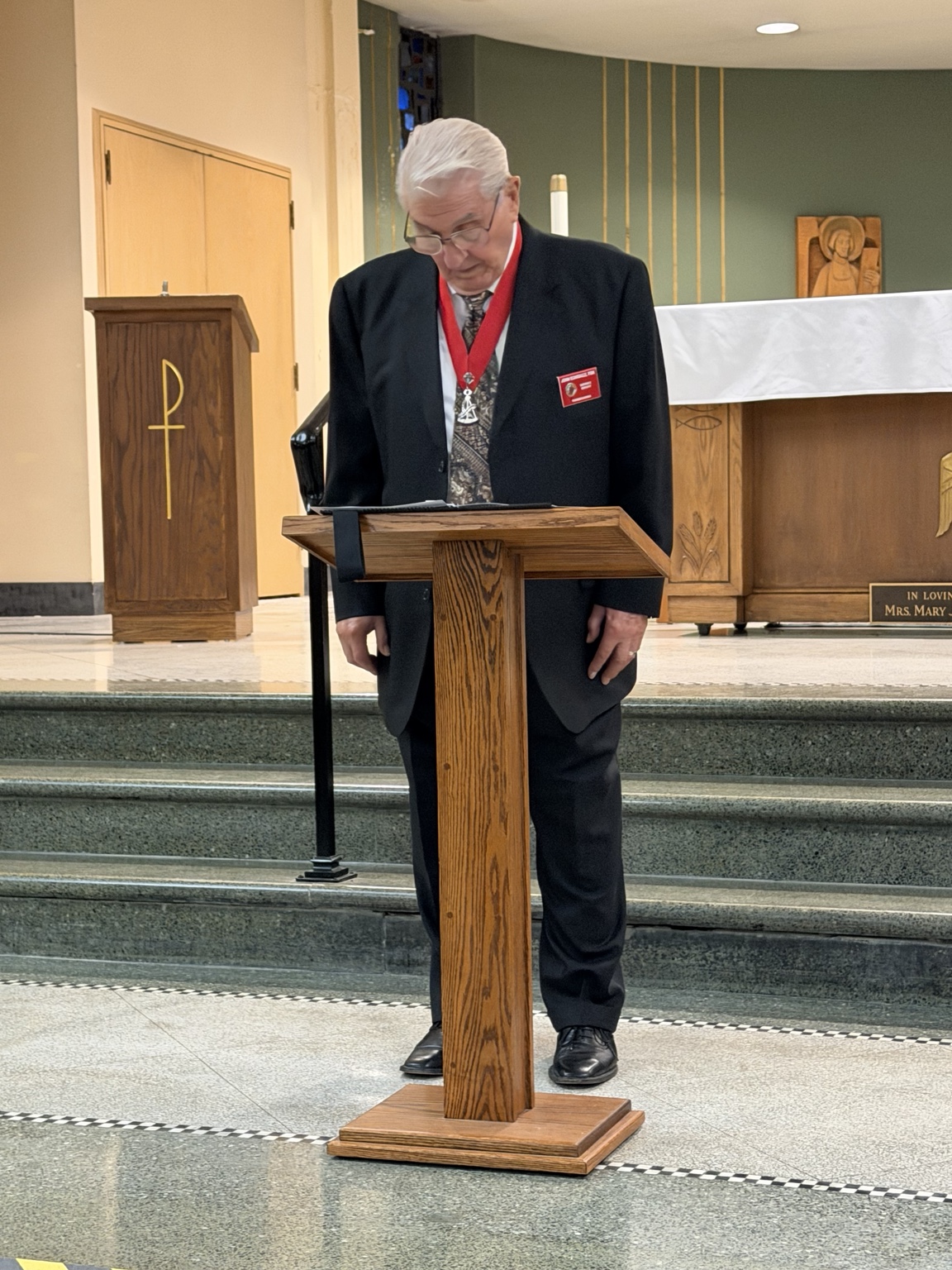 District Deputy John Scandale, PGK presides at the lectern during Council 12572’s Installation of Officers on July 7, 2026.
